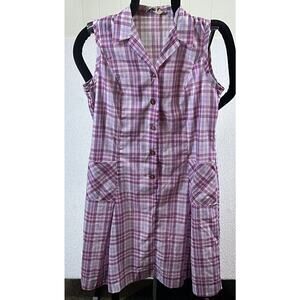 Vintage Hattie Leeds Sun Dress Pink Blue White Check Pattern See Measurements